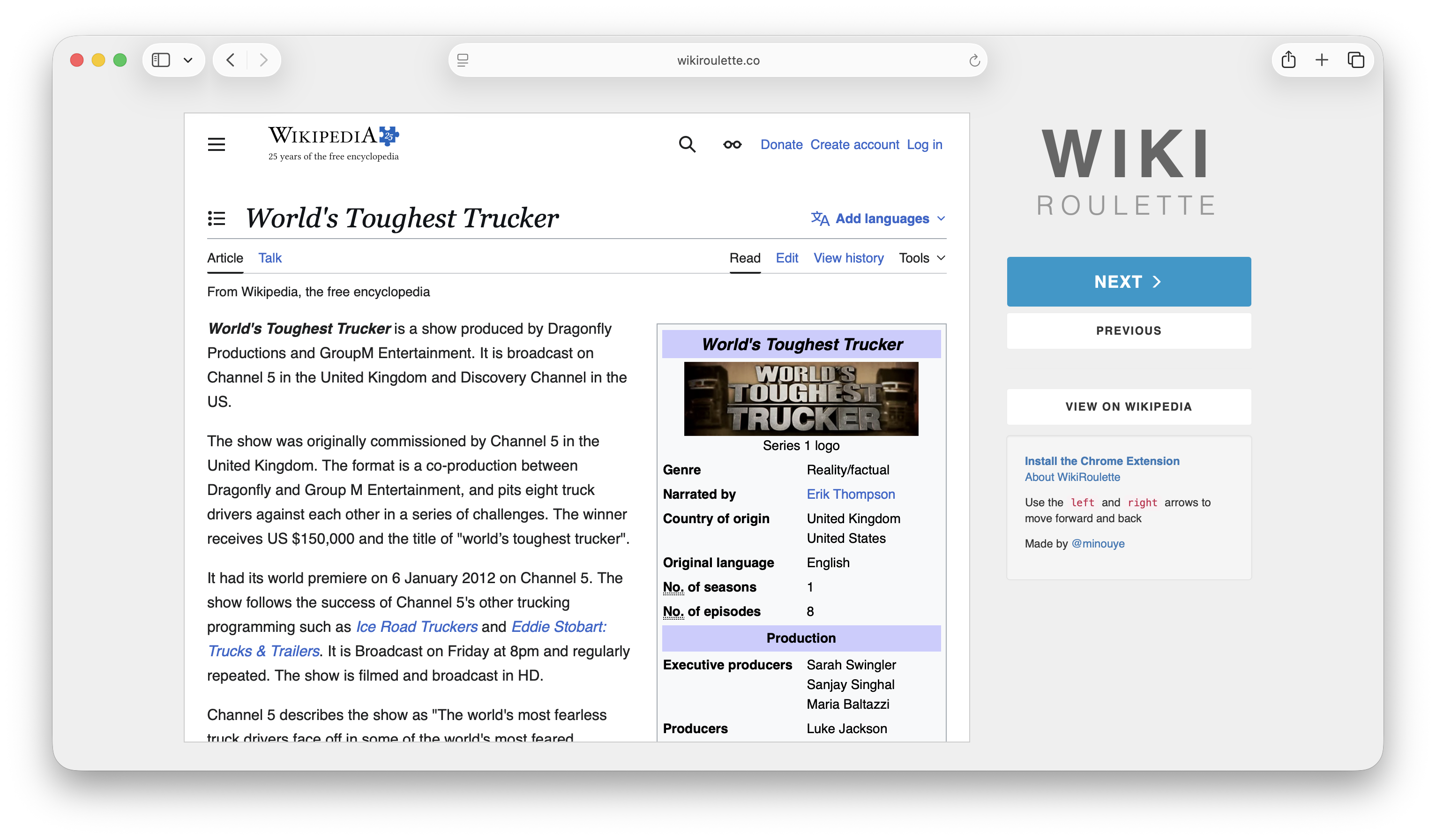 WikiRoulette screenshot